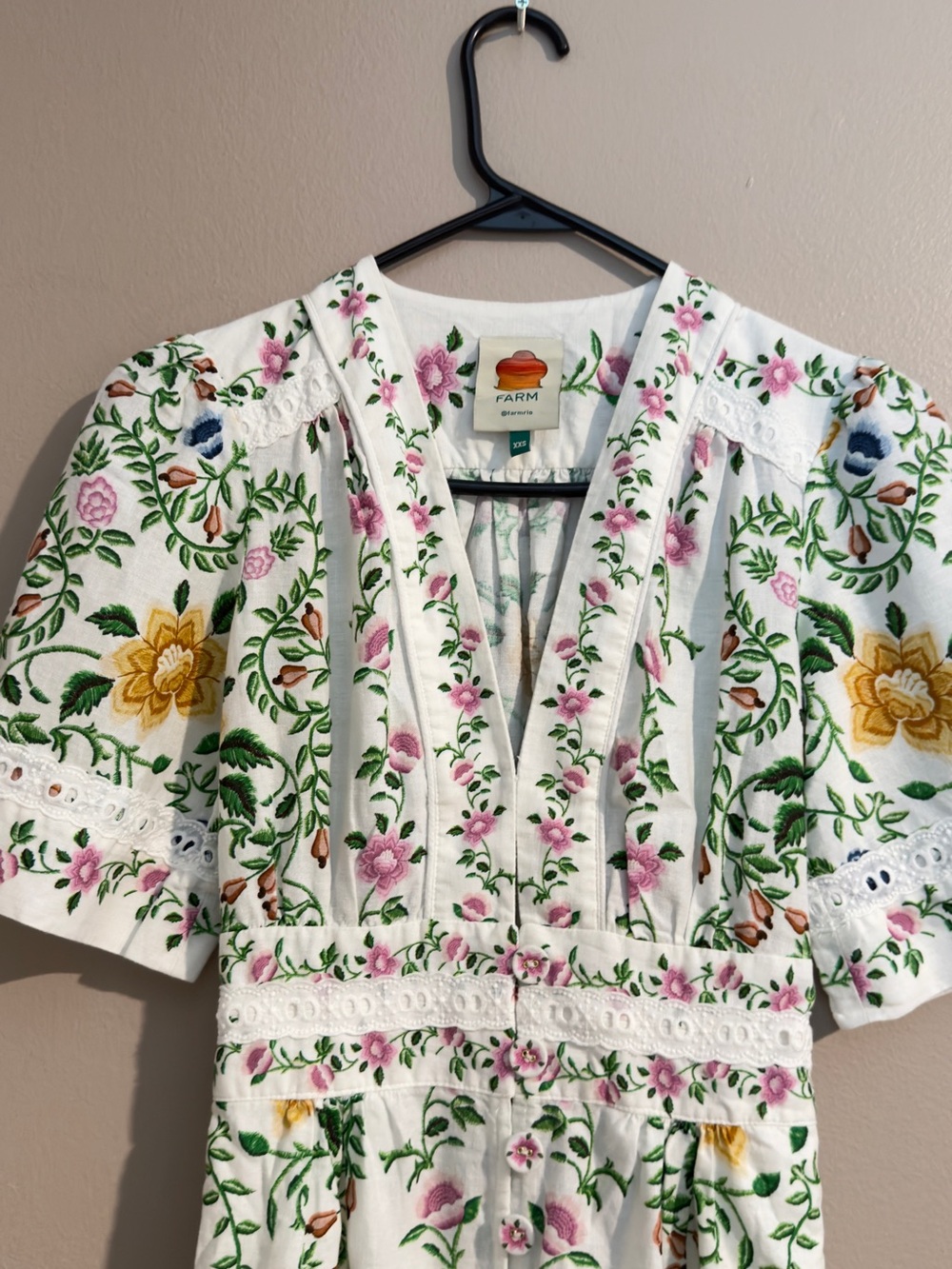 FARM RIO Folk Floral Linen Blend Wide-Leg Jumpsuit — Size XXS - Picture 3 of 15